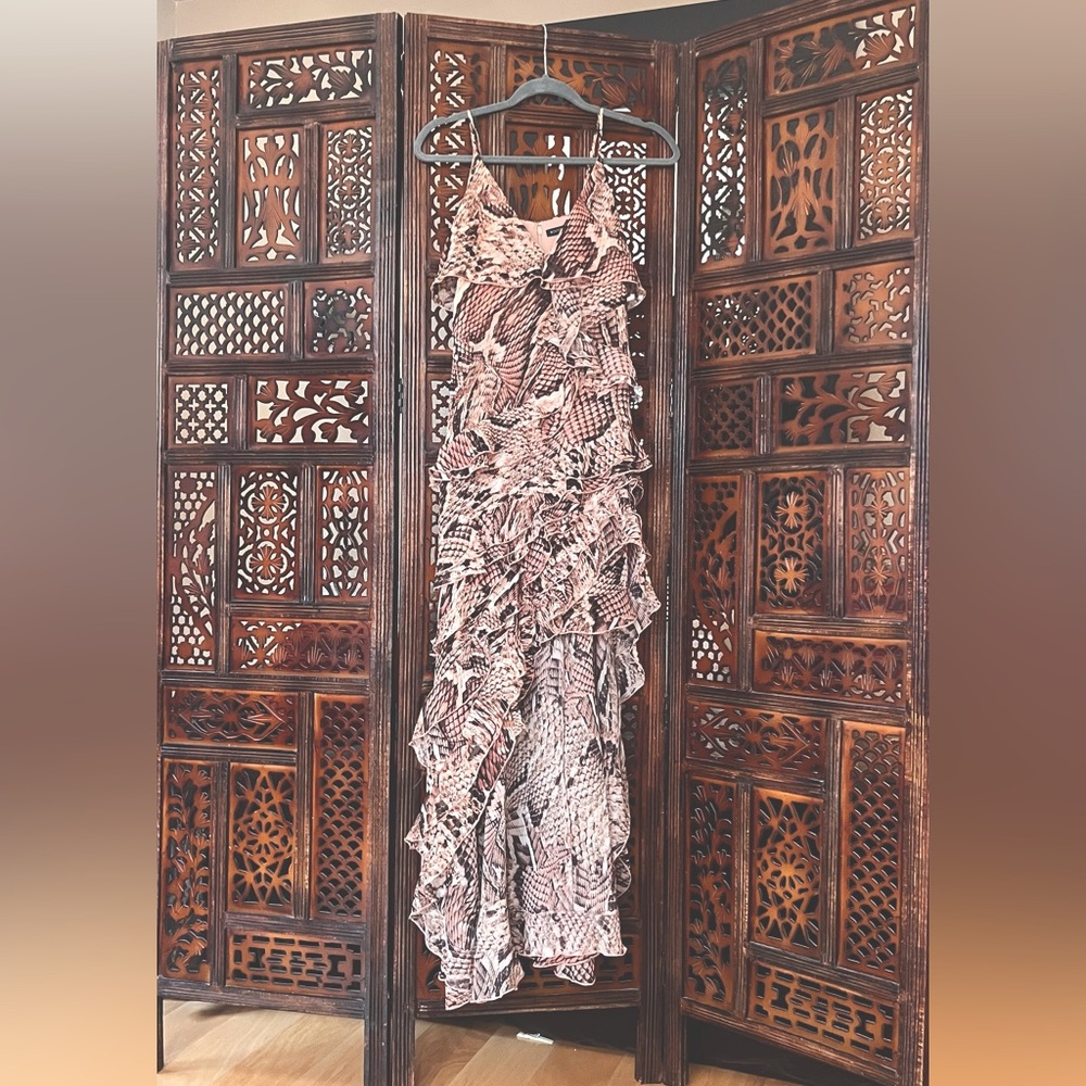 New Boston Proper Animal Print Snakeskin Ruffle Maxi Dress 4 US. Never Worn